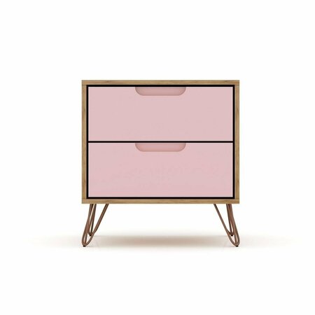 DESIGNED TO FURNISH Rockefeller 2.0 Nightstand with 2-Drawer in Nature & Rose Pink, 21.65 x 20.08 x 17.62 in. DE2616284